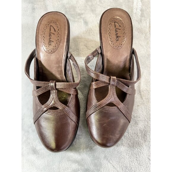 Clarks womens shoes size 7M brown leather strappy mules - Picture 6 of 16